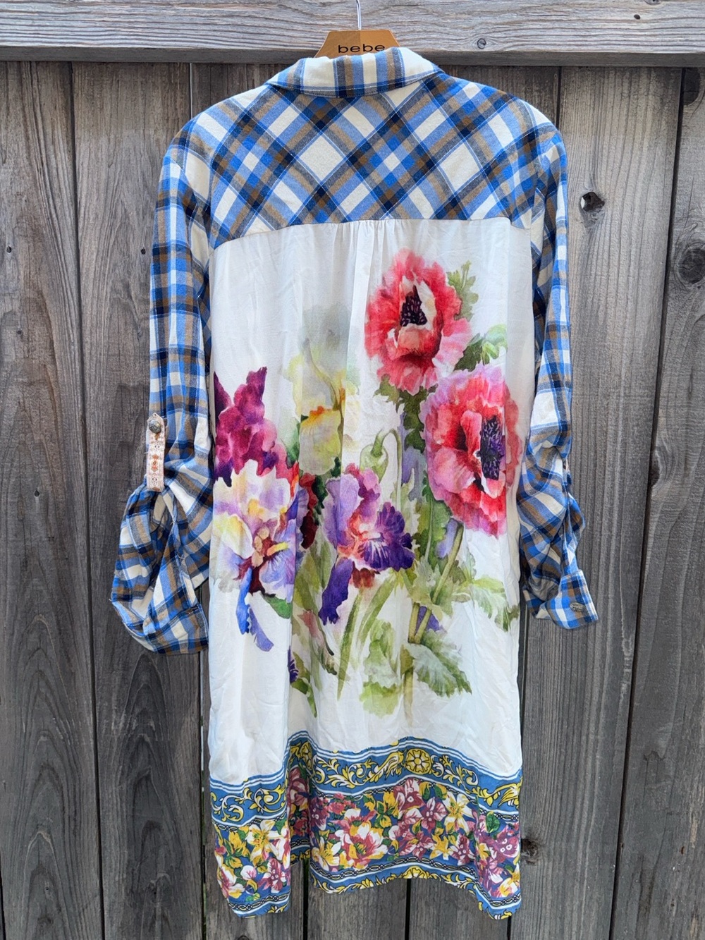 Aratta Silent Journey Plaid Floral Flannel Tunic Top Size XL